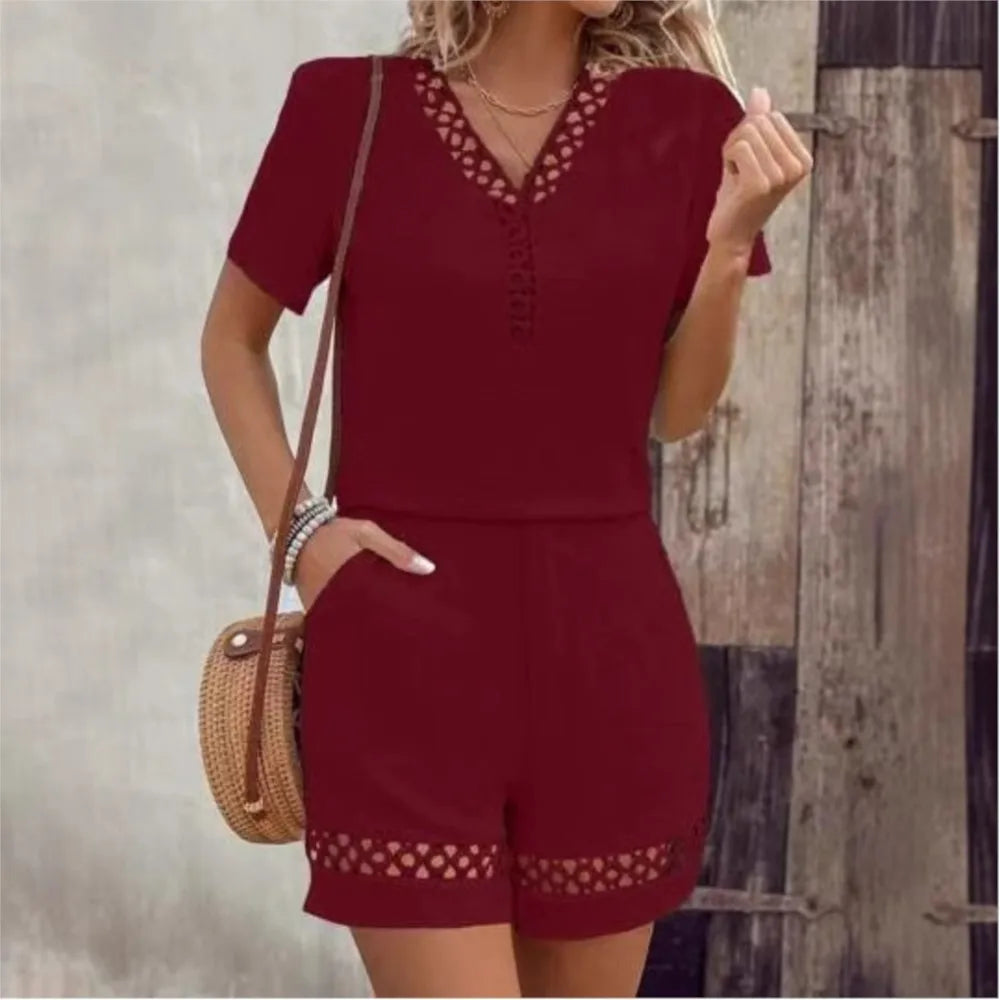 Lace Trim Shorts Set