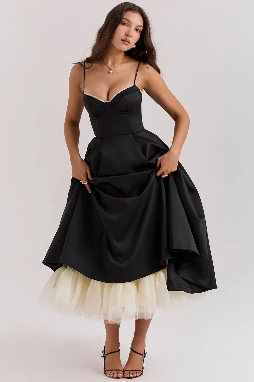 Pink Satin Bustier Midi Dress