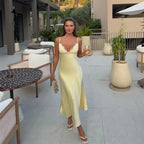 Lace Trim Satin Maxi Dress
