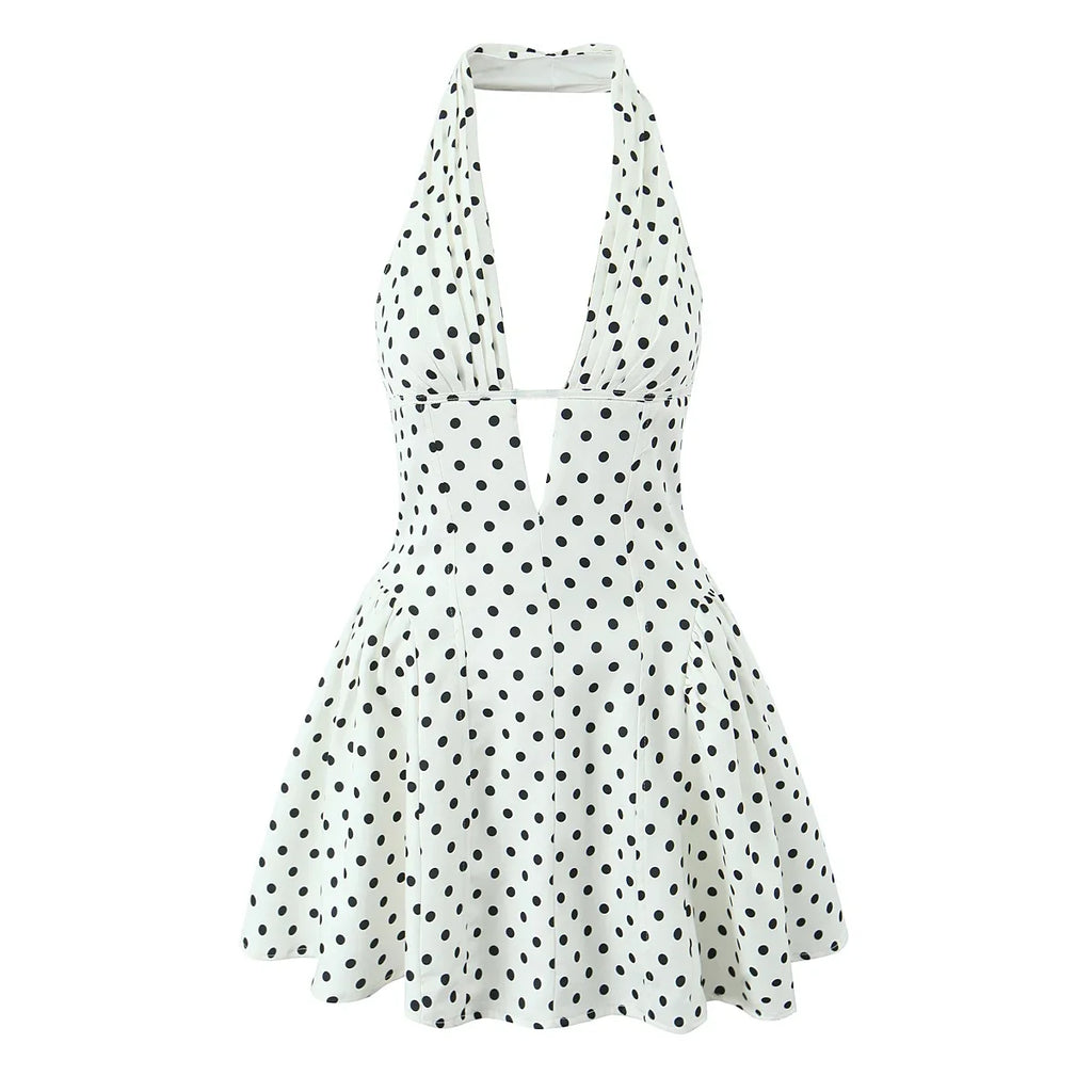 White Polka Dot V-Neck Mini Dress