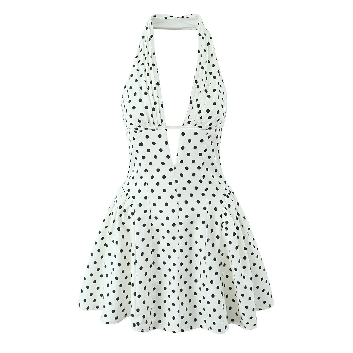 White Polka Dot V-Neck Mini Dress