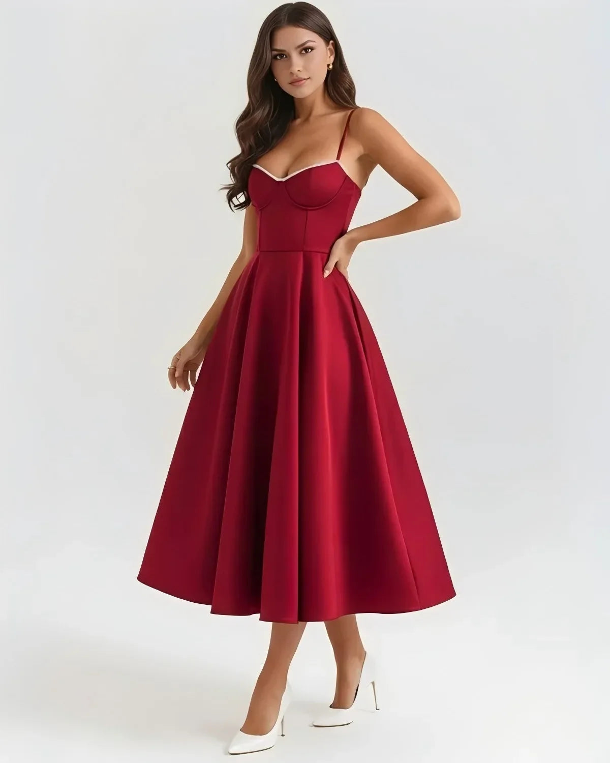 Pink Satin Bustier Midi Dress