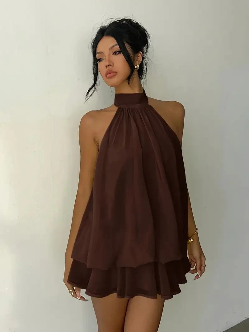 Halter Neck Ruffle Mini Dress