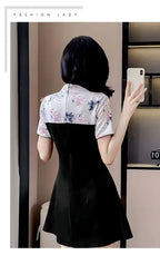 Floral Mandarin Collar Mini Dress