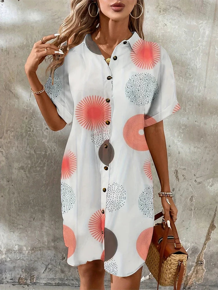 Printed Button Front Shirt Dress