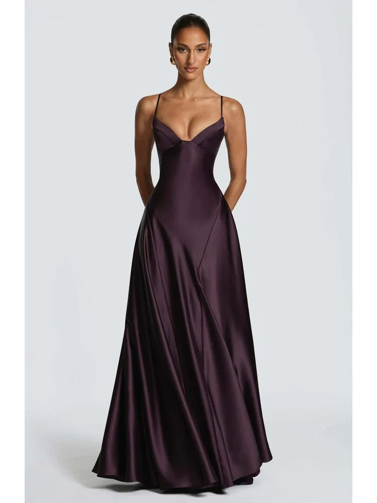 Ruched Satin-Look Evening Dress