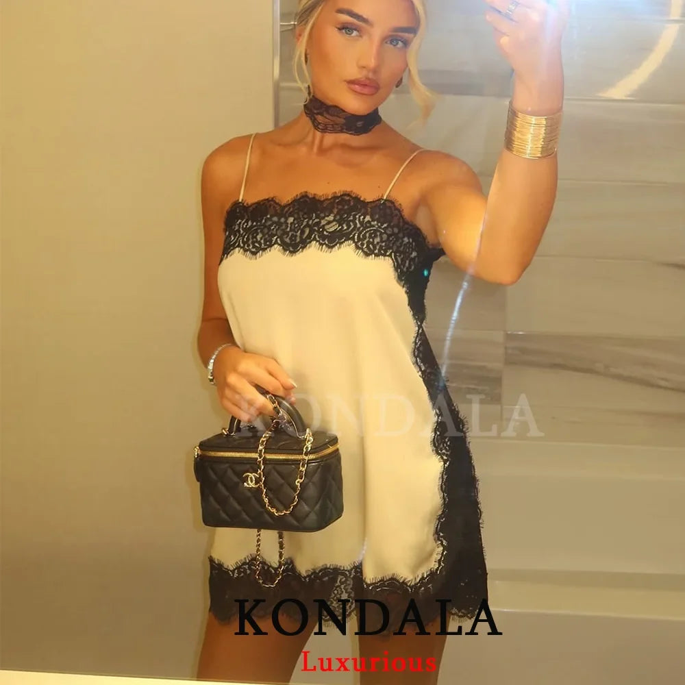 Contrast Lace Mini Slip Dress