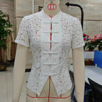 Fitted Lace Mandarin Collar Blouse