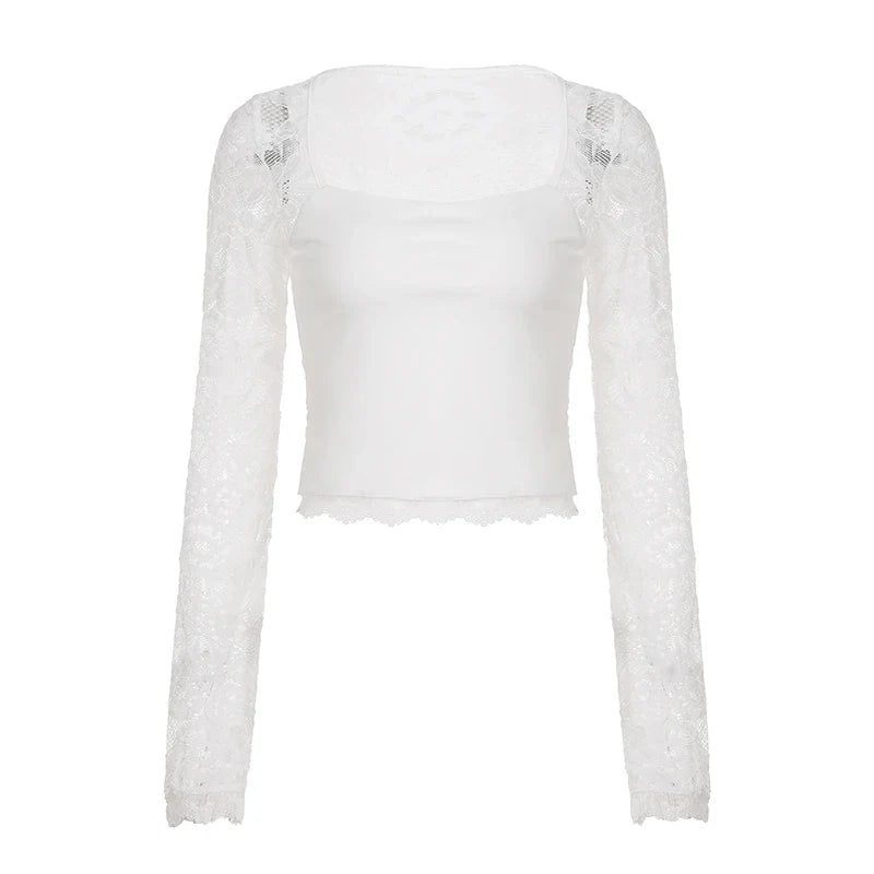 Square Neck Lace Sleeve Top