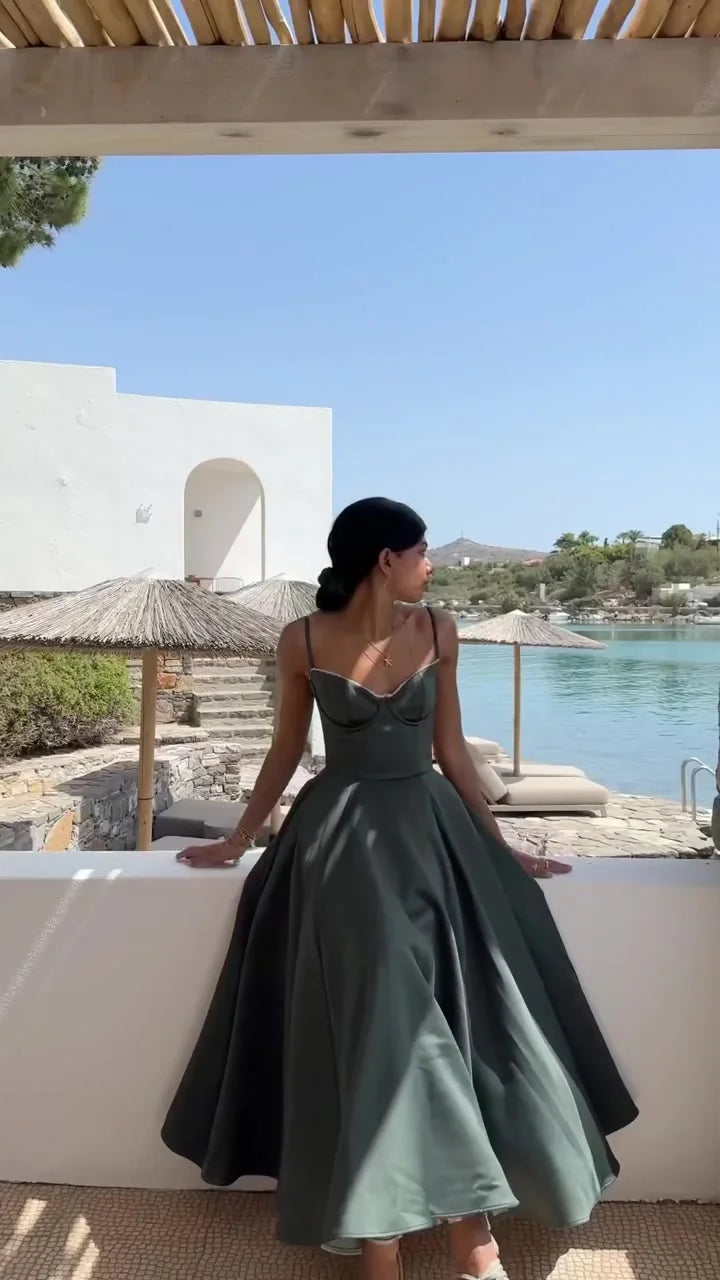 Pink Satin Bustier Midi Dress