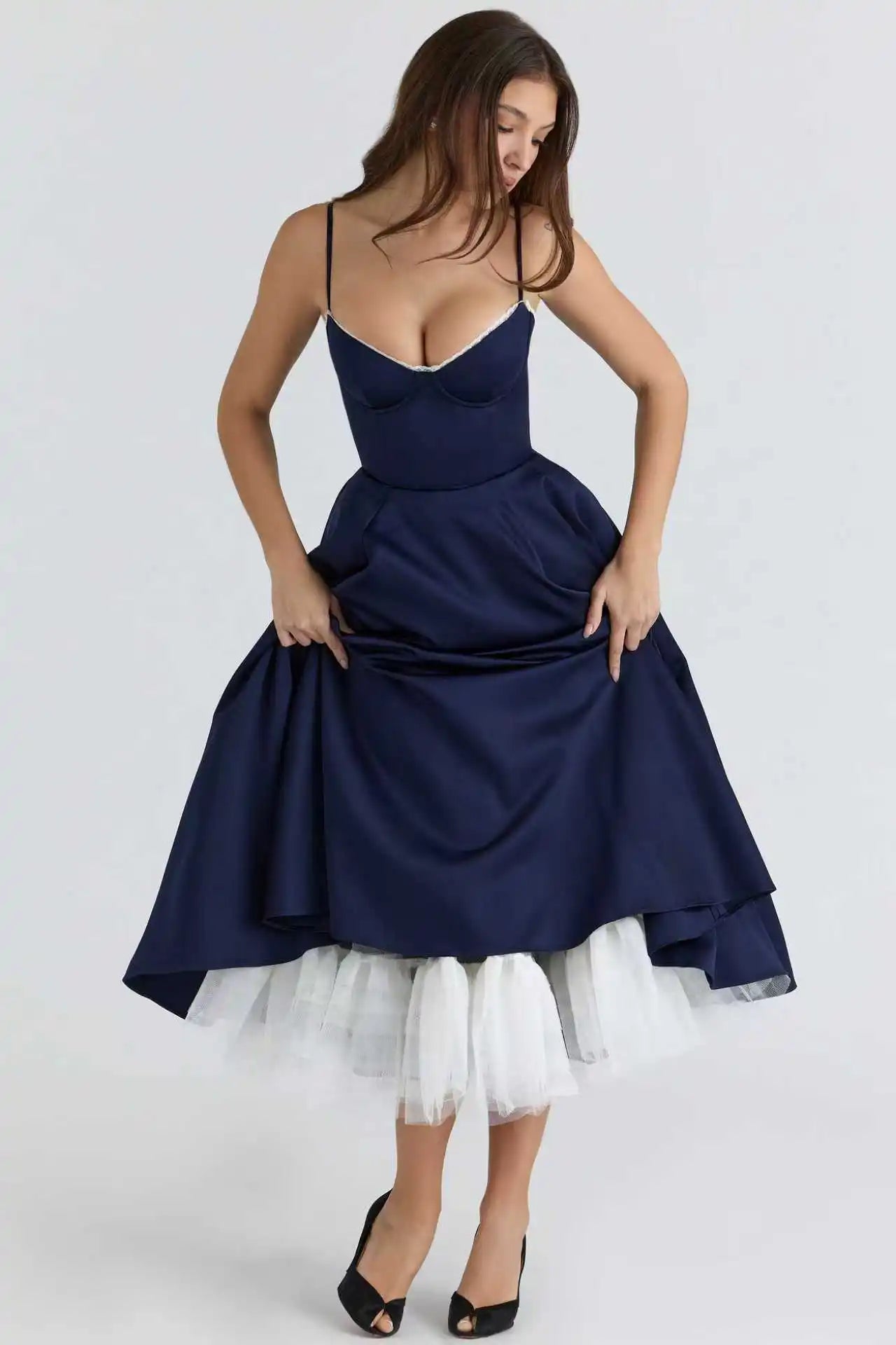 Pink Satin Bustier Midi Dress