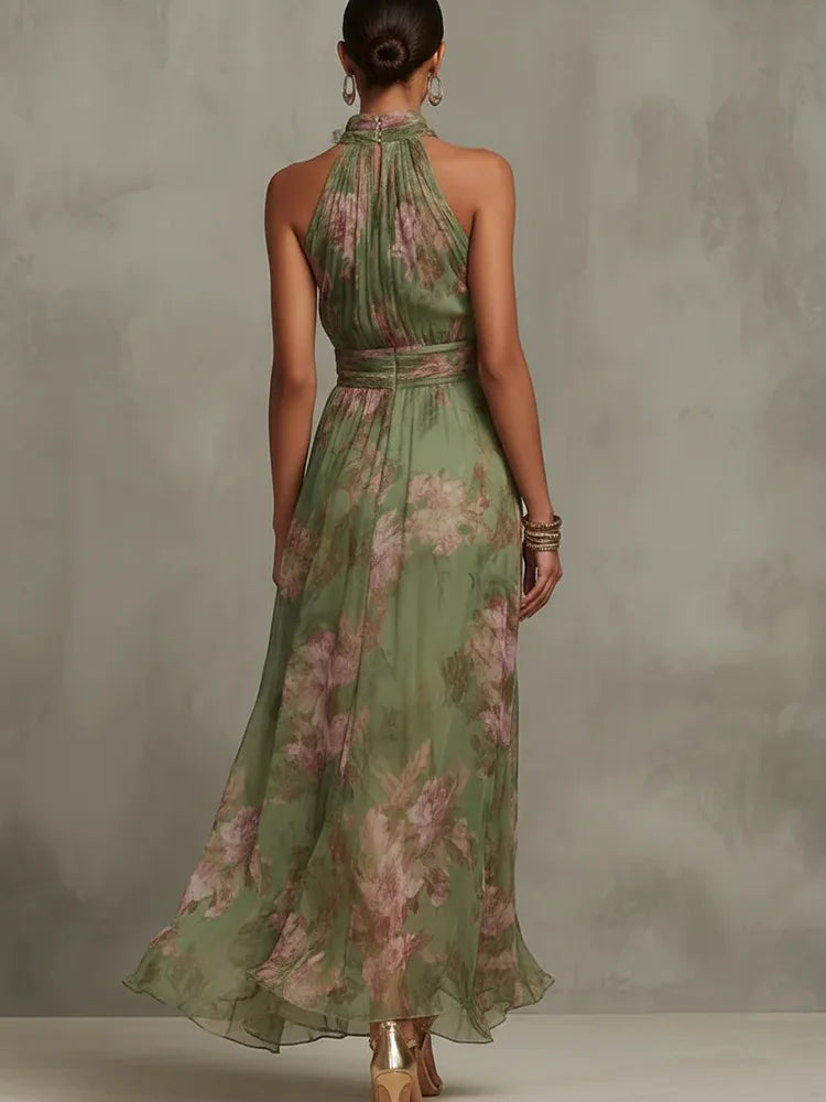 Sage Floral Halter Maxi Dress