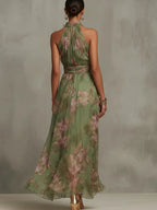 Sage Floral Halter Maxi Dress