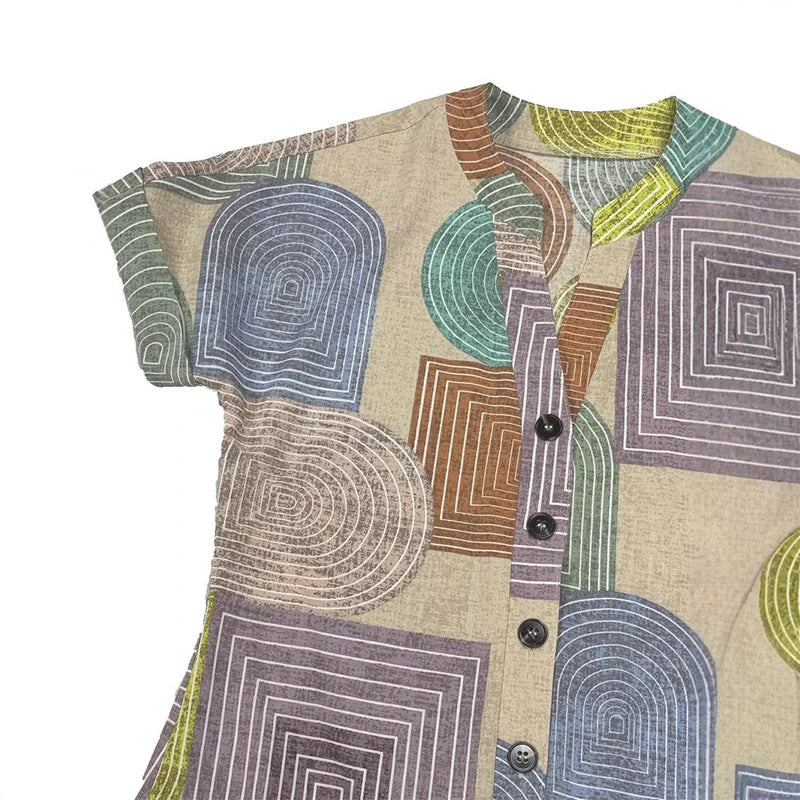 Geometric Button Front Shift Dress