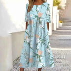 Blue Floral Print A-Line Dress