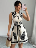 Floral Collared A-Line Dress