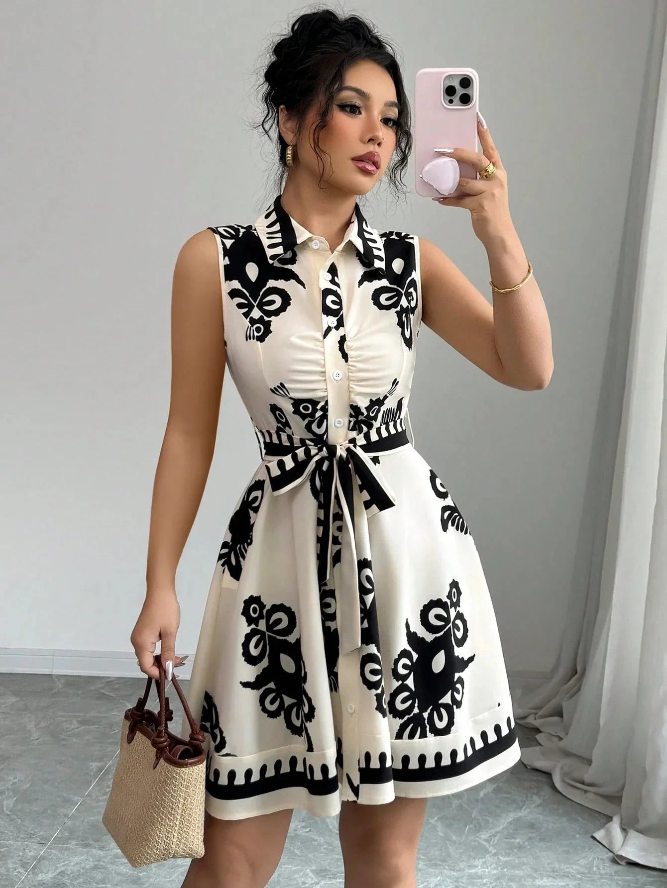Floral Collared A-Line Dress