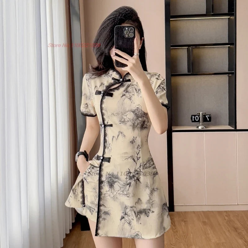 Qipao-Style Mini Dress