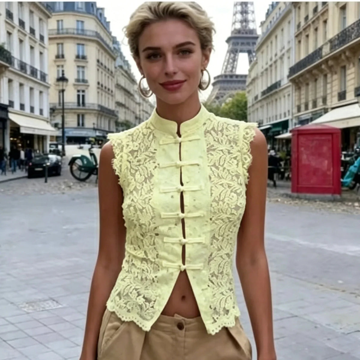 Fitted Lace Frog Closure Top