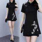 Embroidered Mandarin Collar Shorts Set