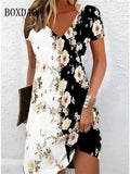 Navy Floral Print V-Neck Midi Dress