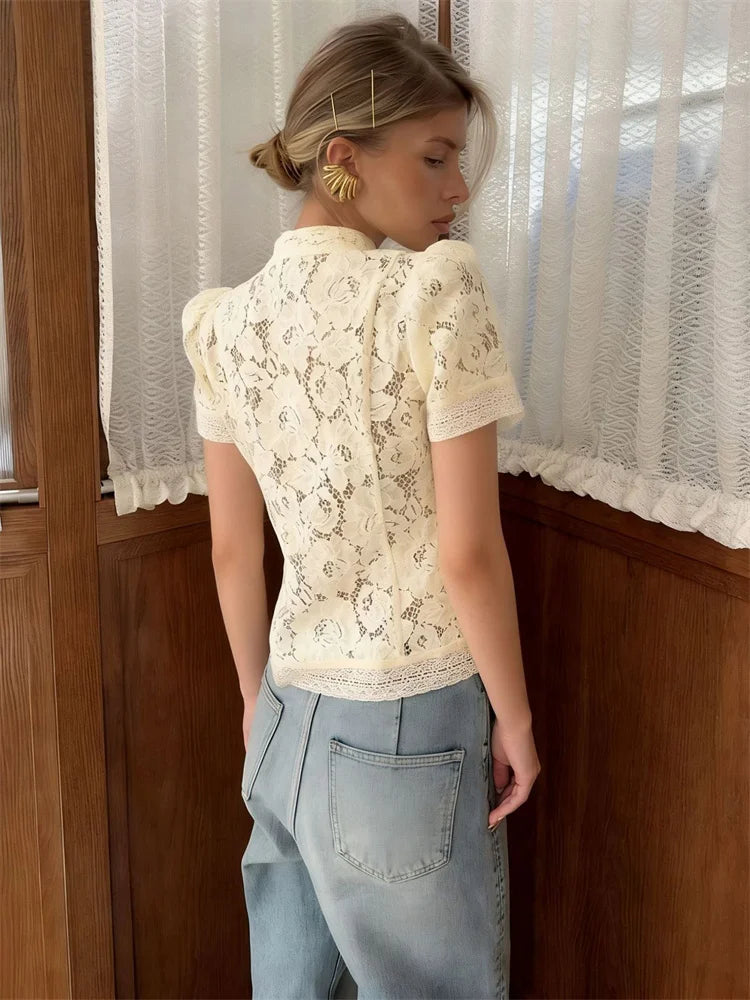 Floral Lace Frog Closure Blouse