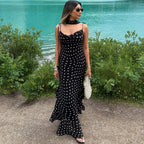 Polka Dot Cowl Neck Maxi Party Dress