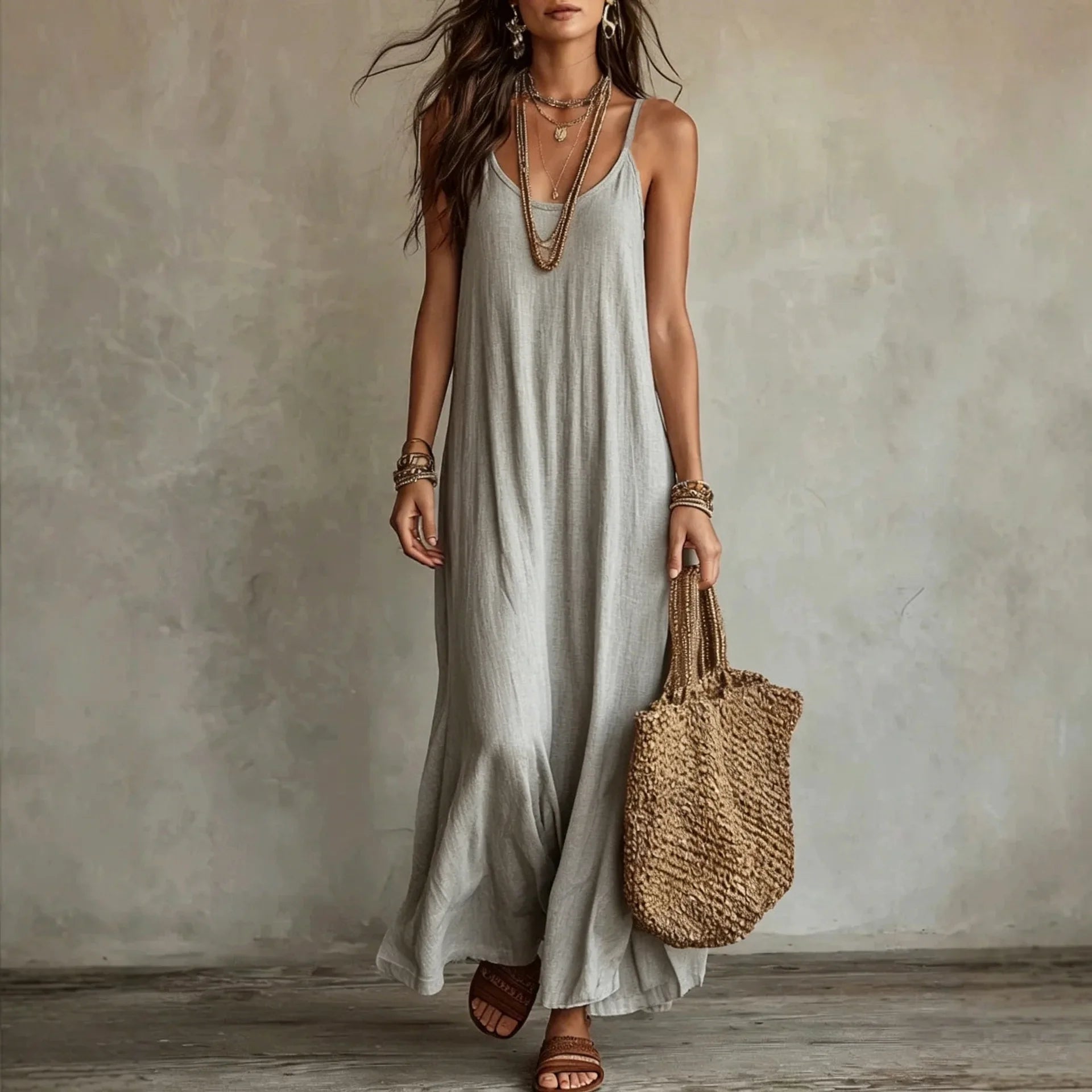 Layered Neckline Maxi Dress