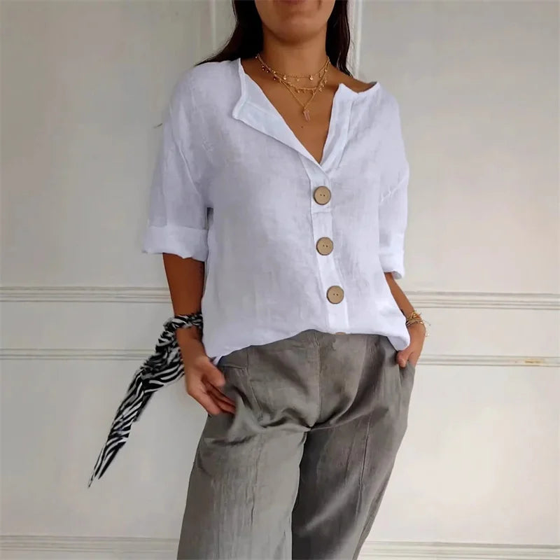 Relaxed Notched V-Neck Blouse