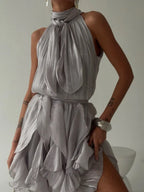 Draped Halter Mini Dress