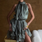 Draped Halter Mini Dress
