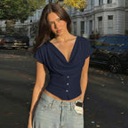 Draped Button-Front Crop Top