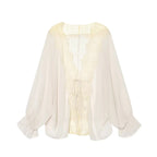 Mustard Lace-Trim Tie-Front Blouse