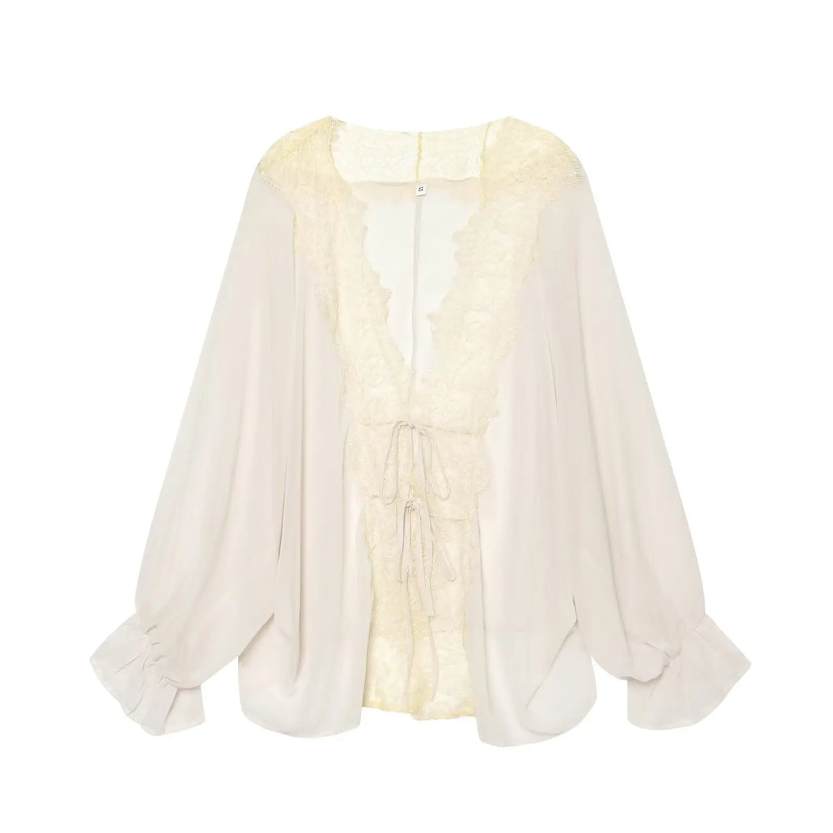 Mustard Lace-Trim Tie-Front Blouse