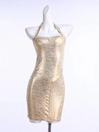 Metallic Halter Bodycon Mini Dress
