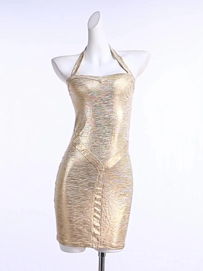 Metallic Halter Bodycon Mini Dress