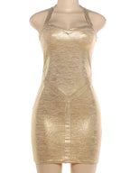 Metallic Halter Bodycon Mini Dress
