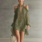 Olive Polka Dot Cold-Shoulder Dress