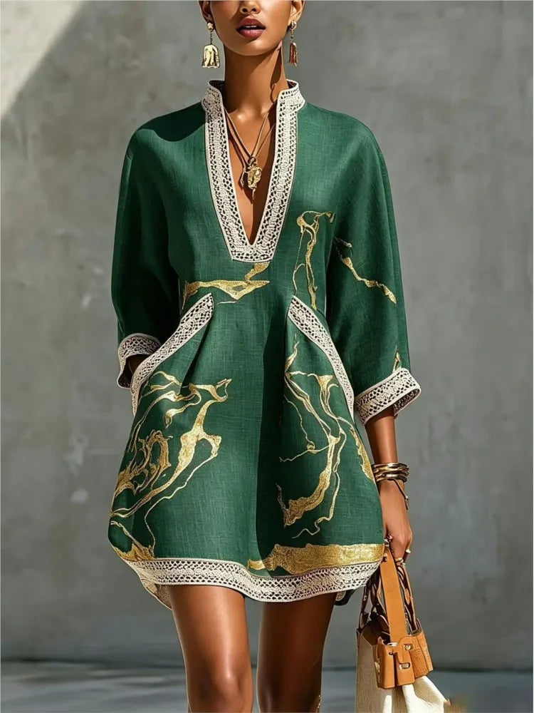 Gold Print Tunic Mini Dress