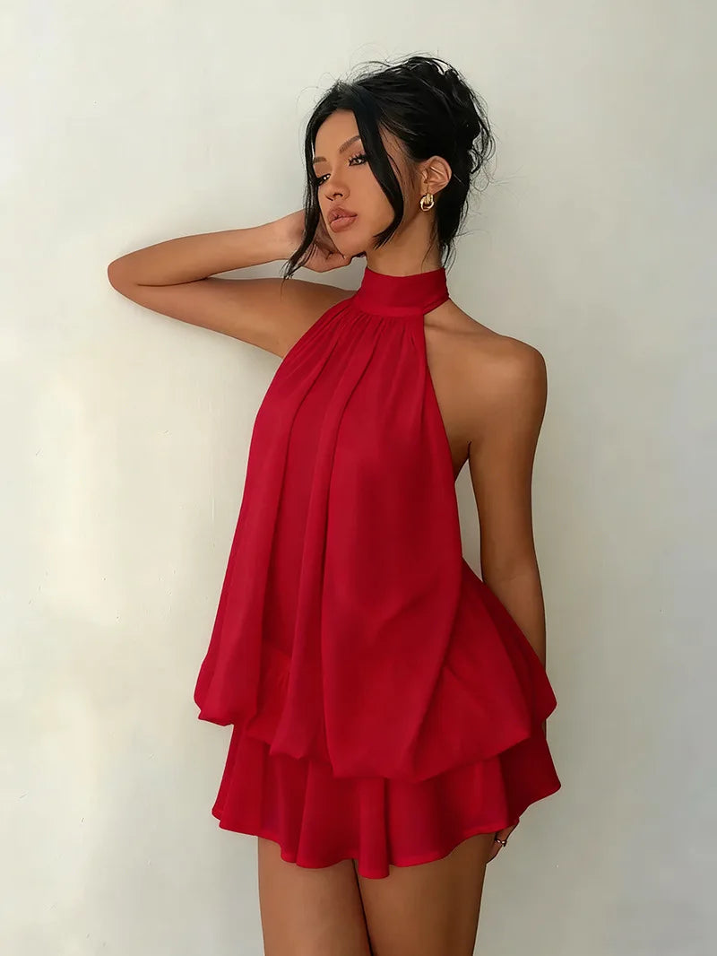 Halter Neck Ruffle Mini Dress