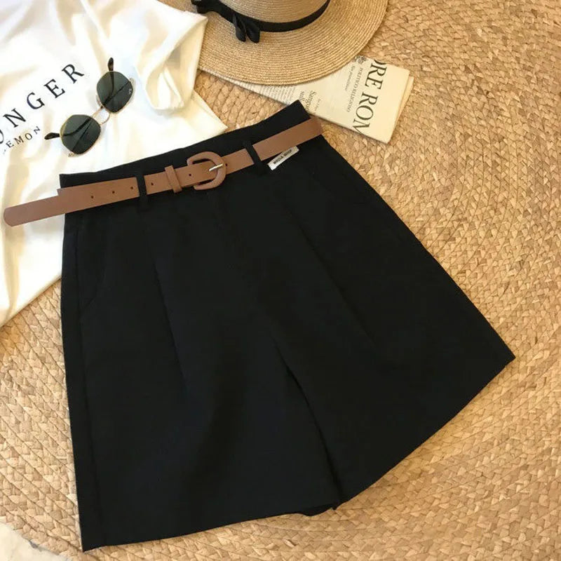 White Tailored Belted Shorts