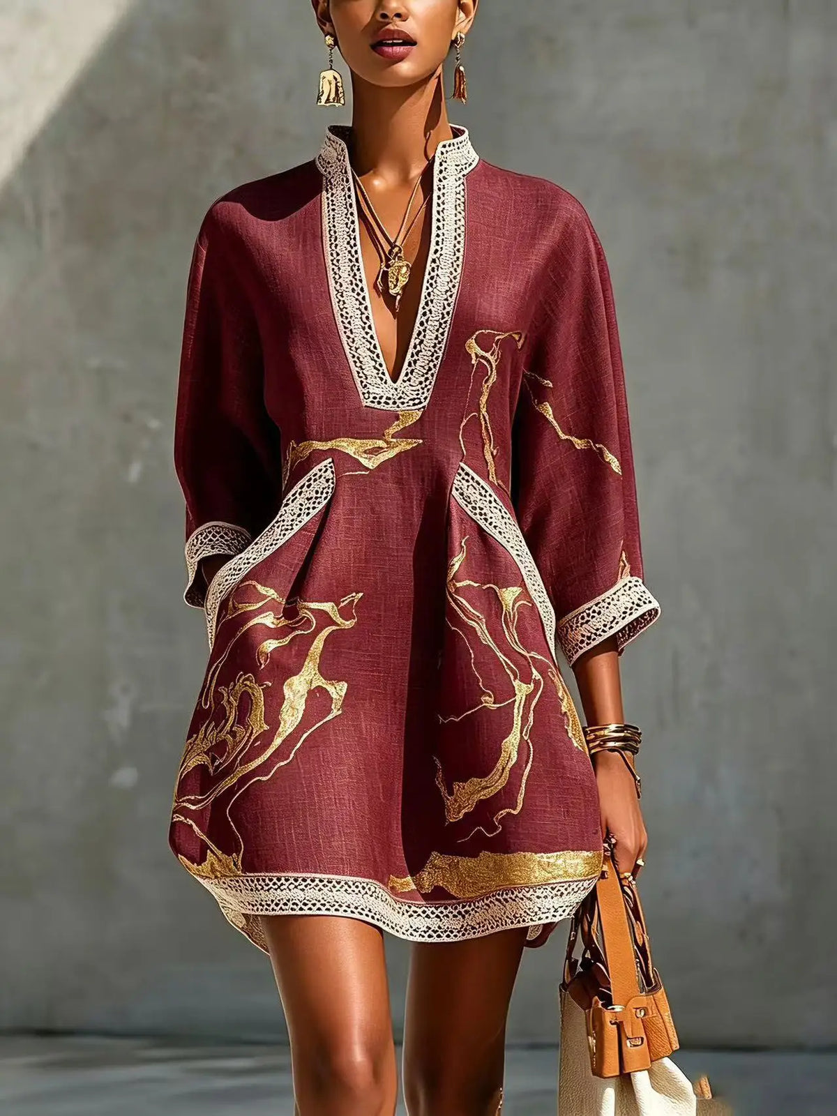 Gold Print Tunic Mini Dress