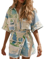 Printed Scalloped Shorts Set
