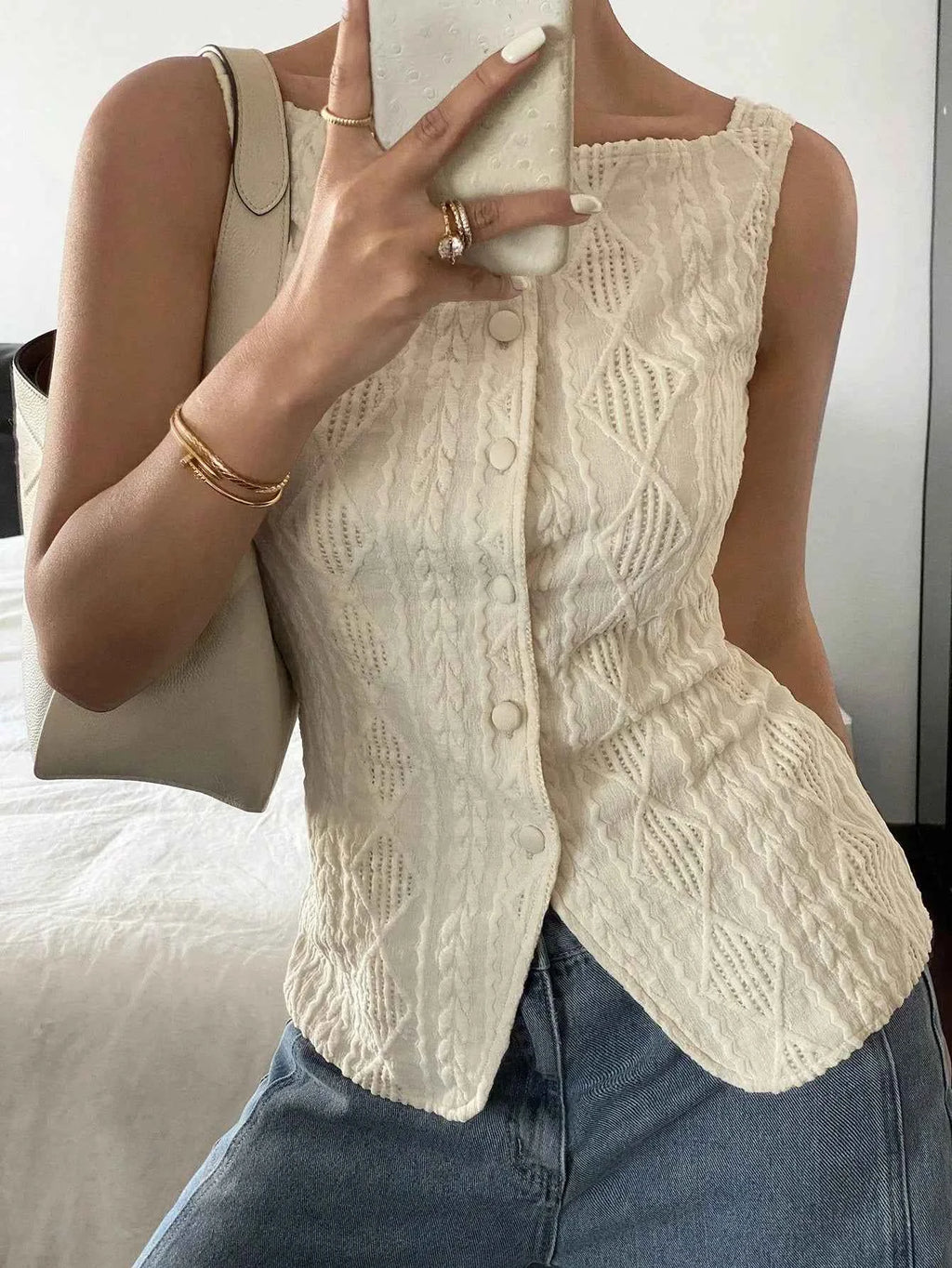Textured Button-Front Blouse
