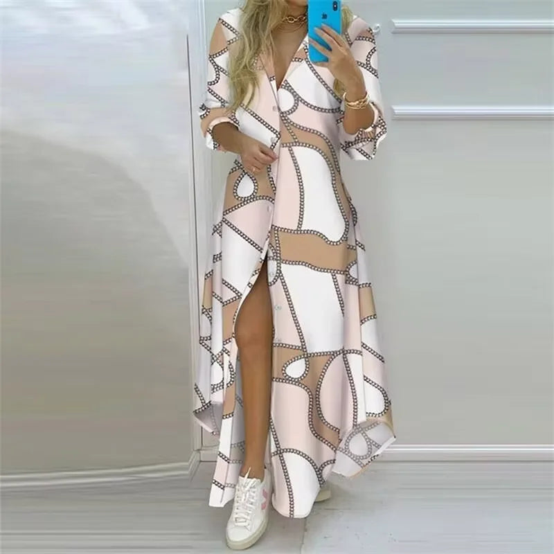 Flowing Printed Maxi Shirt Dress