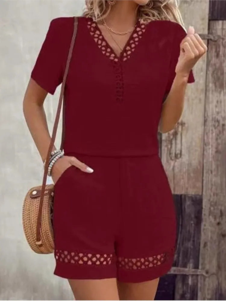 Lace Trim Shorts Set