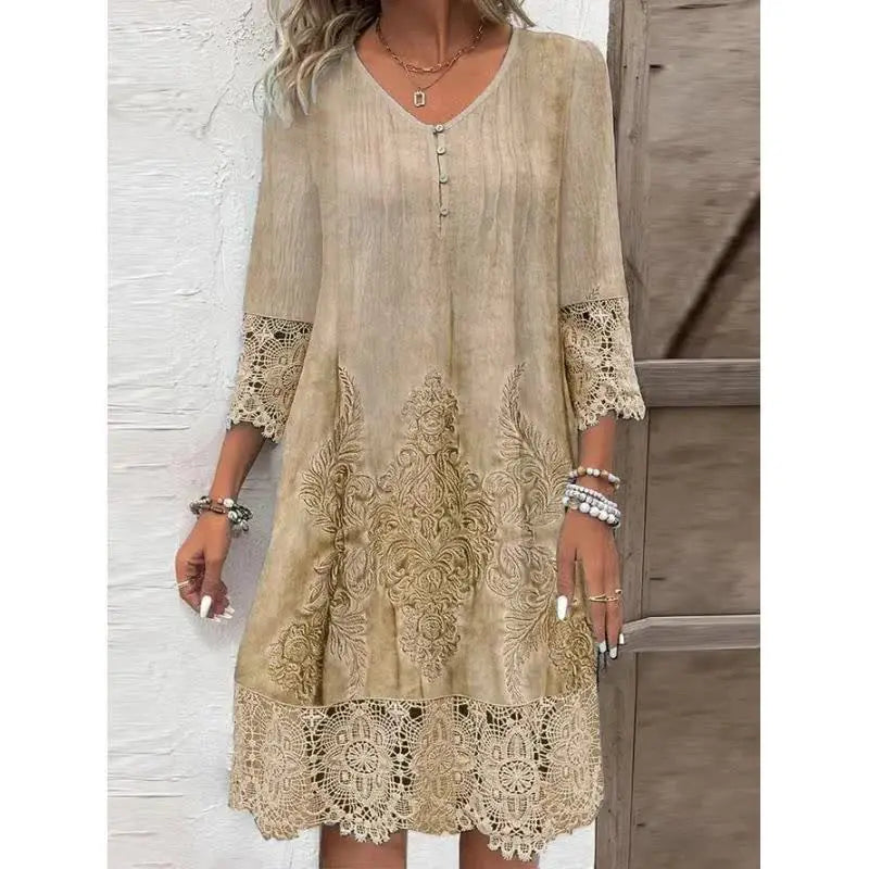 Embroidered Lace Knee-Length Dress