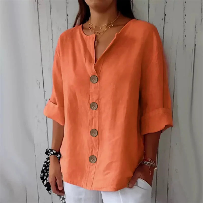 Relaxed Notched V-Neck Blouse