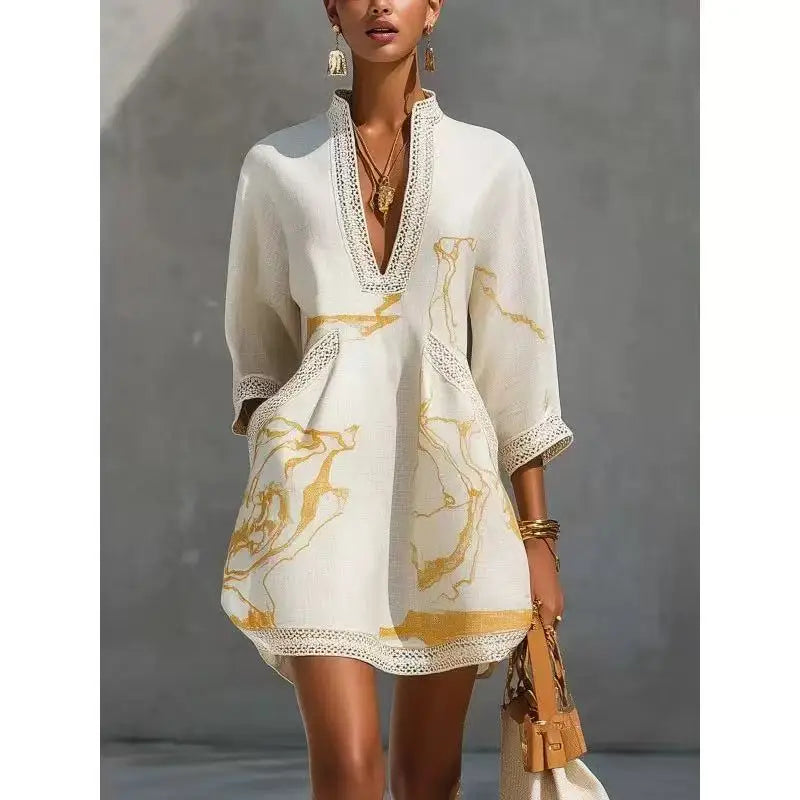 Gold Print Tunic Mini Dress