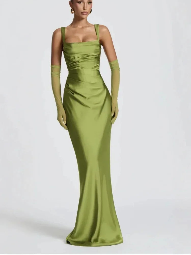 Ruched Satin-Look Evening Dress